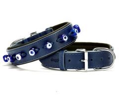 Doggie Comfort Deri Nazar Boncuklu Köpek Boyun Tasması Medium Mavi 3.5x47-55 Cm