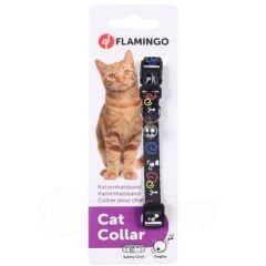 Flamingo Fare Desenli Kedi Boyun Tasması Siyah