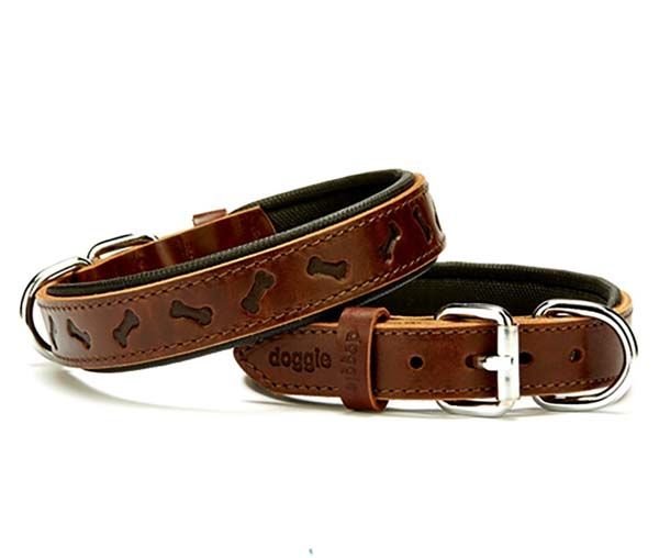 Doggie Comfort Deri Kemik Desenli Köpek Boyun Tasması Medium Kahverengi 2.5x37-45 Cm