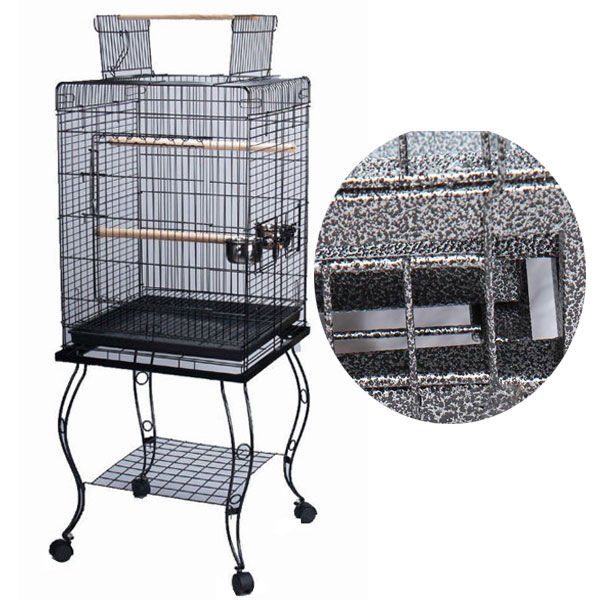 Qh Pet Cage Açılır Çatılı Sehpalı Papağan Kafesi Siyah 51x51x129 Cm
