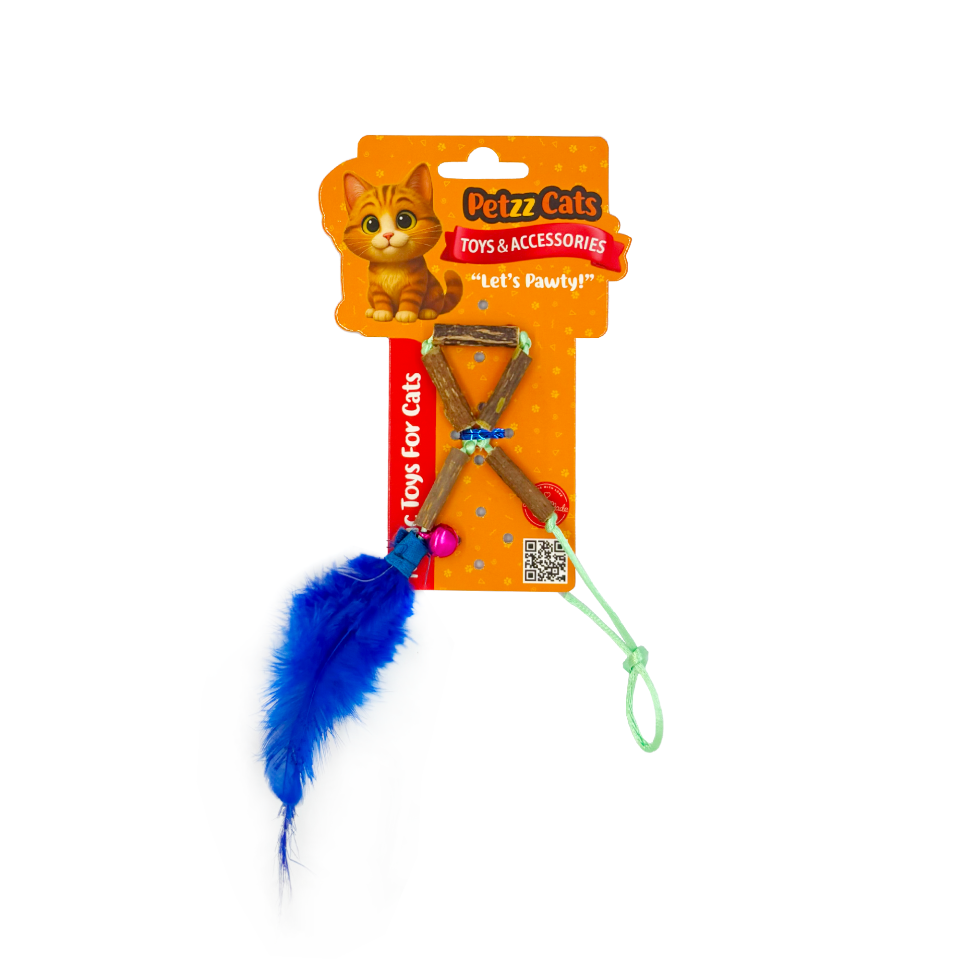 PetzzCats Stick Matatabi ve Çıngırak Sesli Peluş Kedi Oltası Oyuncağı Mavi