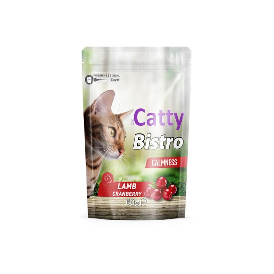 Catty Bistro Sakinleşme Etkili Kuzulu ve Kızılcıklı Kedi Ödül Maması 60 Gr