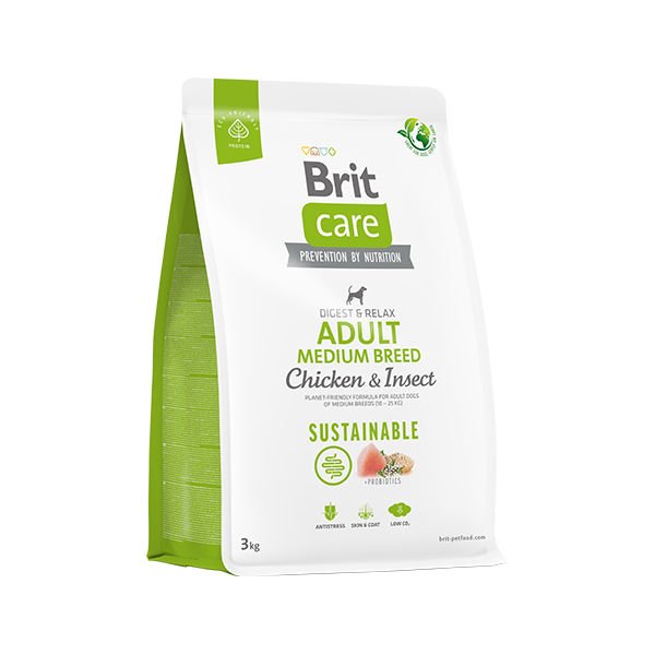 Brit Care Sustainable Tavuklu ve Böcek Proteinli Orta Irk Yetişkin Köpek Maması 3 Kg