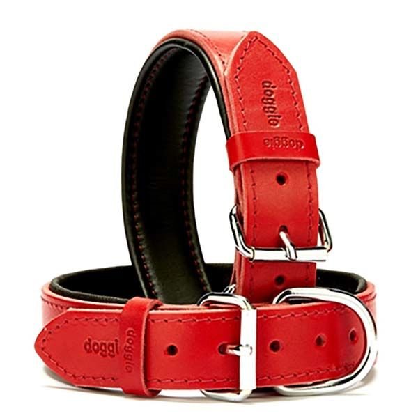 Doggie Fırstclass Köpek Deri Boyun Tasması Medium Kırmızı 3,5x47-55 Cm