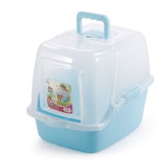 Qh Pet Cage Pet Zone Filtreli Kapalı Kedi Tuvalet Kabı Mavi Medium
