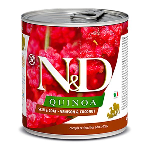 N&D Quinoa Skin Geyik ve Hindistan Cevizli Konserve Köpek Maması 285 Gr
