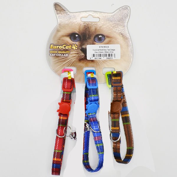 Eurocat Ekose Desenli Kedi Boyun Tasması 3 Adet 10 Mm 28 Cm