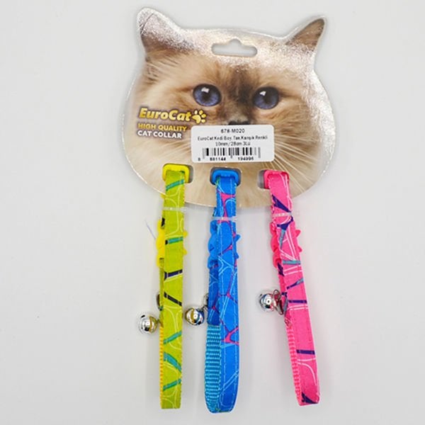 Eurocat Desenli Renkli Kedi Boyun Tasması 3 Adet 10 Mm 28 Cm