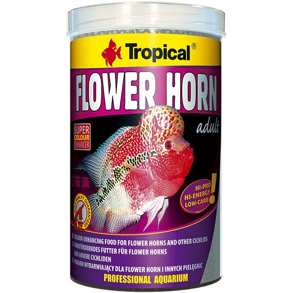 Tropical Flower Horn Adult Çiçek Boynuzlu ve Diğer Cichlid için Renklendirici Pellet Balık Yemi 1000 Ml 380 Gr