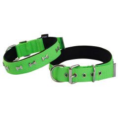 Actirex Neon Kemik Desenli Köpek Boyun Tasması Yeşil Medium 3x42-50 Cm