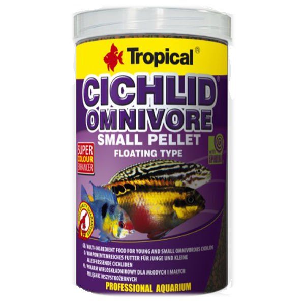 Tropical Cichlid Omnivore Pellet Karışık Beslenen Cichlid Balıkları için Pellet Balık Yemi Small 1000 Ml 360 Gr