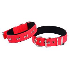 Actirex Neon Kemik Desenli Köpek Boyun Tasması Kırmızı Large 3x47-55 Cm