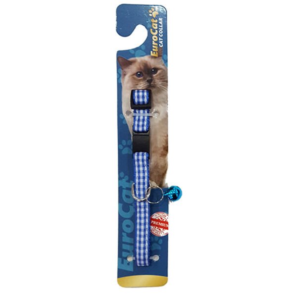 Eurocat Ekose Desenli Kedi Boyun Tasması Mavi 10 Mm 28 Cm