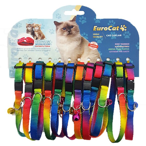 Eurocat Gökkuşağı Desenli Kedi Boyun Tasması 12 Adet 10 Mm 28 Cm