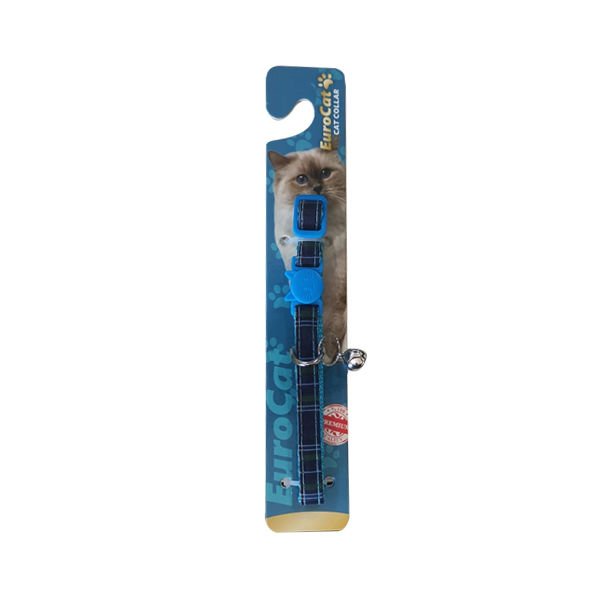 Euro Cat Kedi Boyun Tasması Ekose Desenli 10 Mm 28 Cm Mavi/Siyah