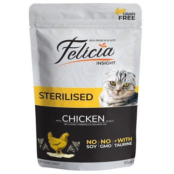 Felicia Pouch Kısırlaştırılmış Tavuklu Tahılsız Yetişkin Kedi Konservesi 85 Gr