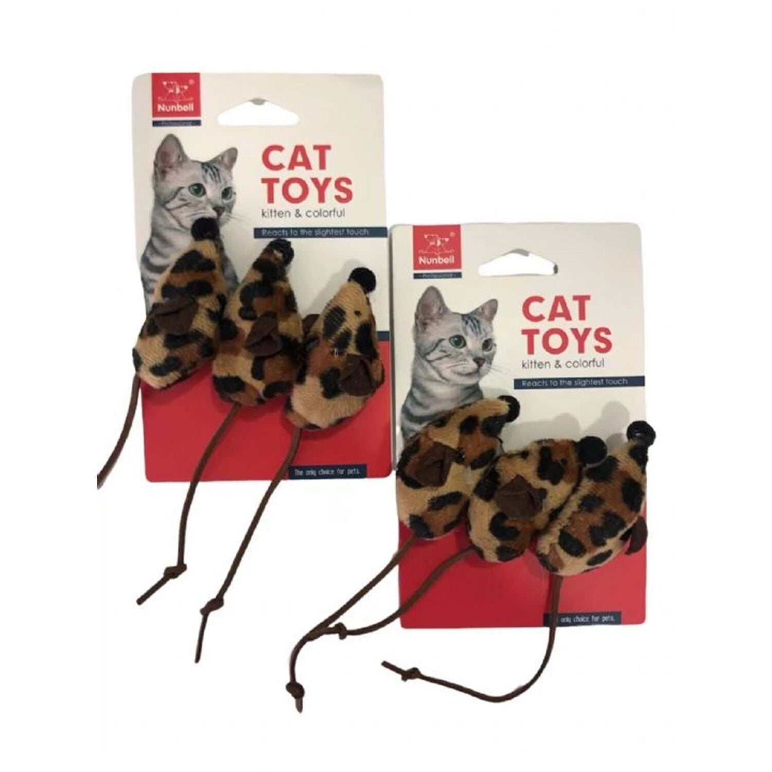 Nunbell Tüylü Fare Leopar Desen 3'Lü Kedi Oyuncağı