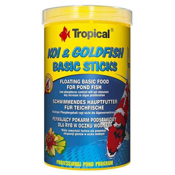 Tropical Koi Goldfish Basic Sticks Havuz Balıkları için Yüzücü Temel Balık Yemi 1000 Ml 80 Gr