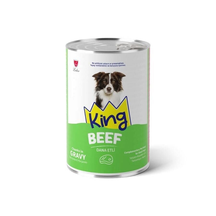 King Sos İçinde Et Parçacıklı Dana Etli Yetişkin Köpek Konservesi 400 gr