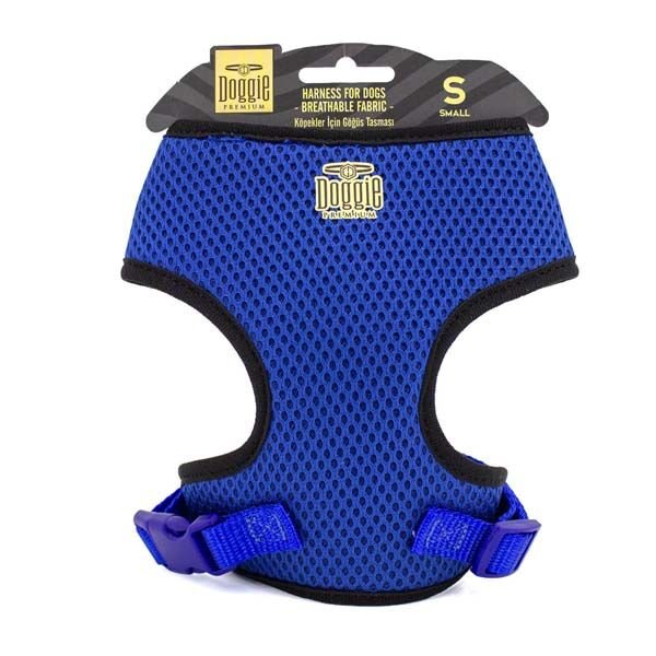 Doggie Havalı Dokuma Küçük Irk Köpek Göğüs Tasması Small Mavi 1,5x25-35 Cm