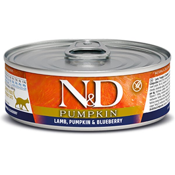 N&D Pumpkin Kuzu ve Yaban Mersinli Yetişkin Konserve Kedi Maması 80 Gr