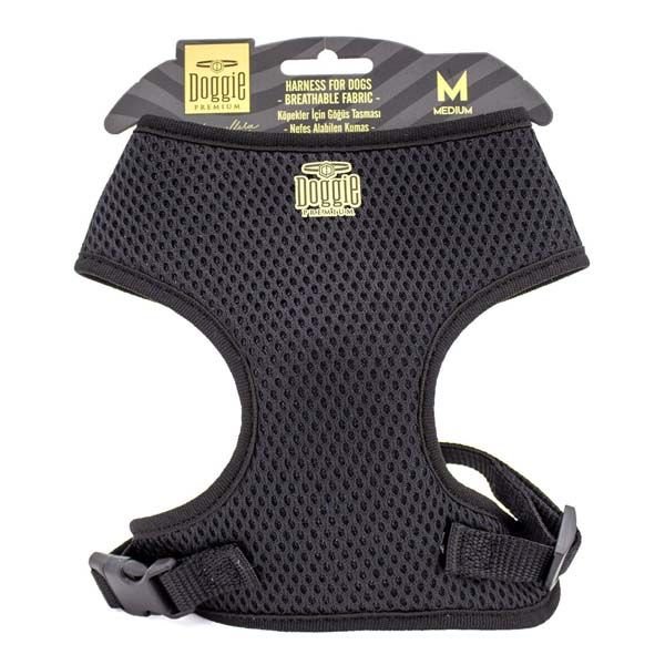 Doggie Havalı Dokuma Küçük Irk Köpek Göğüs Tasması Medium Siyah 1,5x35-45 Cm