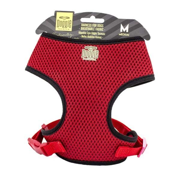 Doggie Havalı Dokuma Küçük Irk Köpek Göğüs Tasması Medium Kırmızı 1,5x35-45 Cm