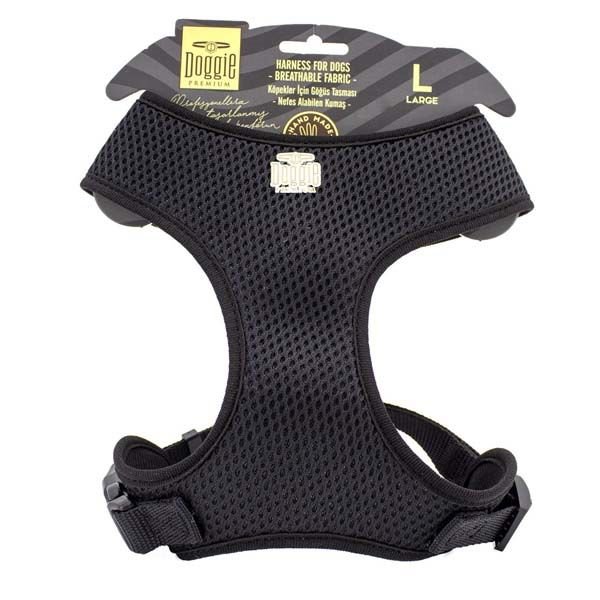 Doggie Havalı Dokuma Küçük Irk Köpek Göğüs Tasması Large Siyah 2x45-55 Cm