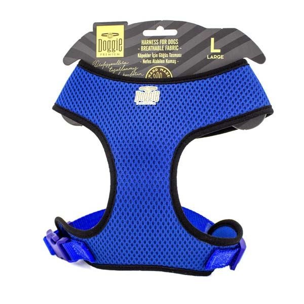 Doggie Havalı Dokuma Küçük Irk Köpek Göğüs Tasması Large Mavi 2x45-55 Cm