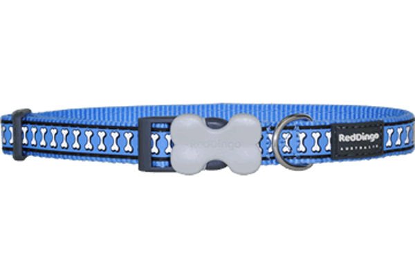 Red Dingo Reflektörlü Kemik Desenli Köpek Boyun Tasması Mavi 20 Mm