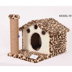 Cat Hause Y01 Ev Şeklinde Yuvalı ve Yataklı Kedi Tırmalama Evi Leopar 45 Cm