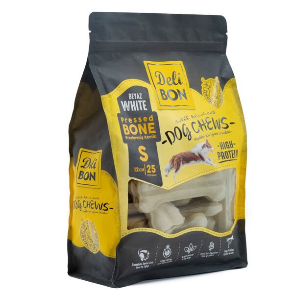 Delibon Beyaz Deri Pres Kemik Köpek Ödülü Small 12 Cm 25 Adet