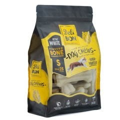 Delibon Beyaz Deri Pres Kemik Köpek Ödülü Small 12 Cm 25 Adet