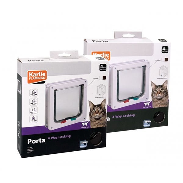 Karlie 4 Yönlü Kilitli Kalın Kedi Kapısı Kahverengi 23.5x25.2 Cm