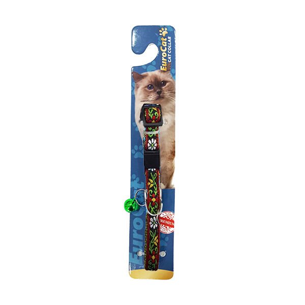 Euro Cat Kedi Yeşil Boyun Tasması Çiçek Desenli 10 Mm 28 Cm