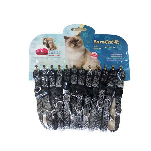 Euro Cat Deri Desenli Çıngıraklı Kedi Boyun Tasması Gri 12 Adet 1 Mm 28 Cm