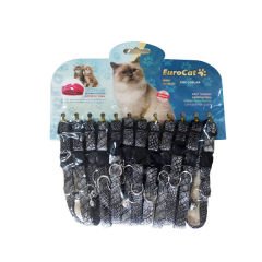 Euro Cat Deri Desenli Çıngıraklı Kedi Boyun Tasması Gri 12 Adet 1 Mm 28 Cm