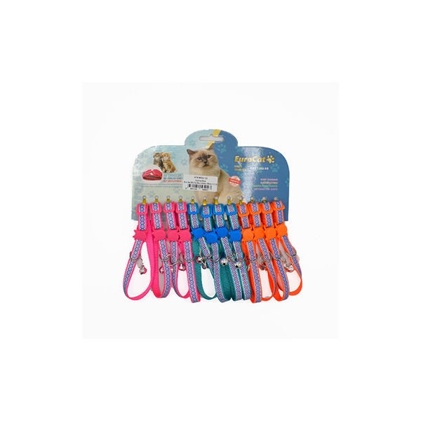 Euro Cat Çiçek Desenli Çıngıraklı Kedi Boyun Tasması Pembe/Turuncu/Yeşil 12 Adet 1 Mm 28 Cm