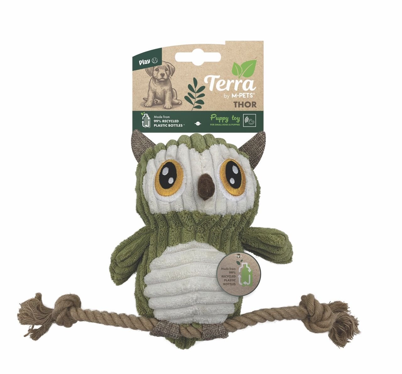 M-Pets Thor Baykuş Peluş Kedi ve Köpek Oyuncağı 30x13x7 Cm Gri/Yeşil