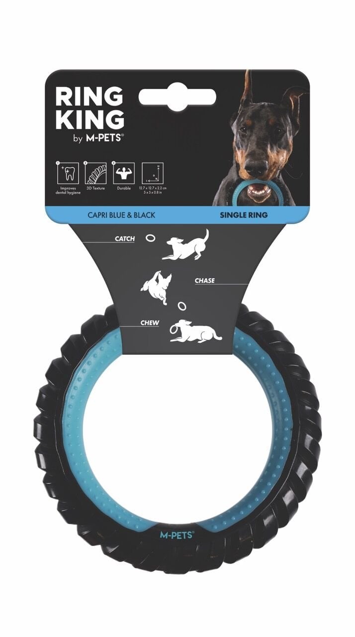 M-Pets Single Ring King Köpek Oyuncağı 12.7x12.7x2.2 Cm Mavi/Siyah