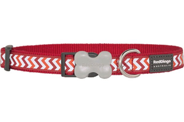 Red Dingo Reflektörlü Ziggy Desenli Köpek Boyun Tasması Kırmızı 15 Mm