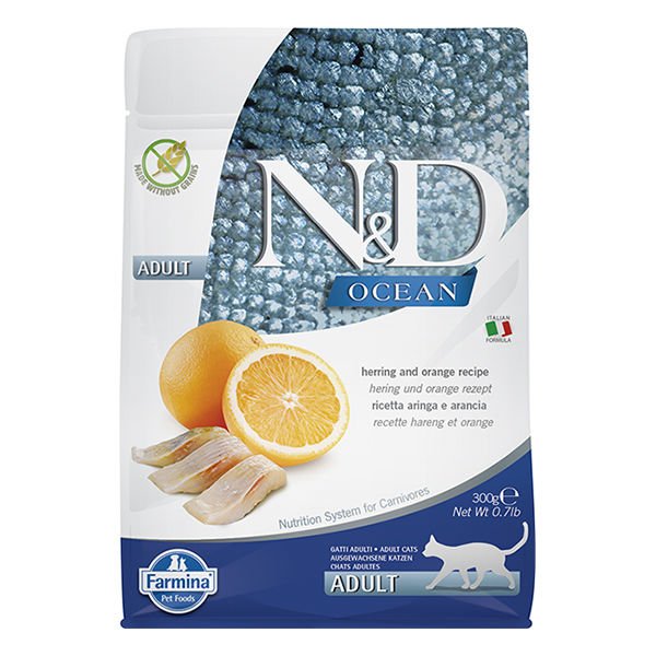 N&D Ocean Ringa Balık ve Portakallı Yetişkin Kedi Maması 300 Gr