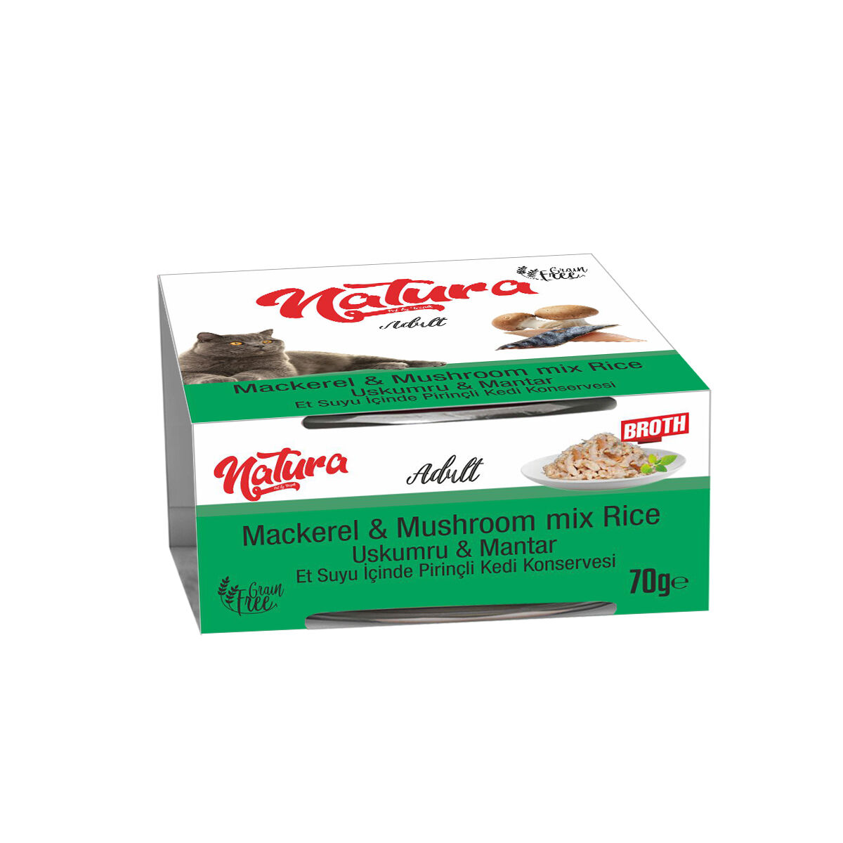 Natura -Et Suyunda Mantarlı ve Uskumrulu Yetişkin Kedi Konservesi 70 gr