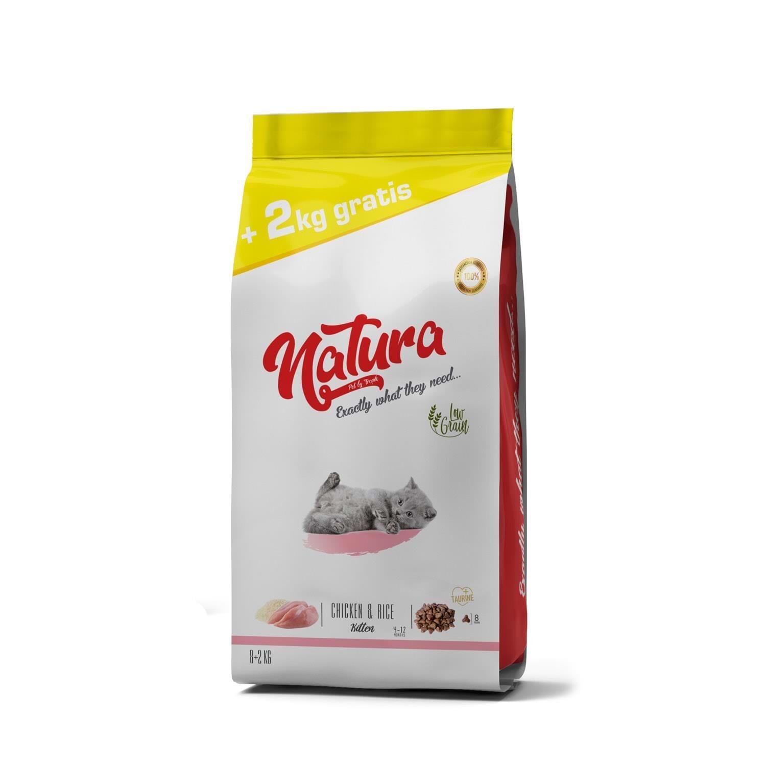 Natura Premium Düşük Tahıllı Tavuklu Yavru Kedi Maması 8 kg + 2 kg