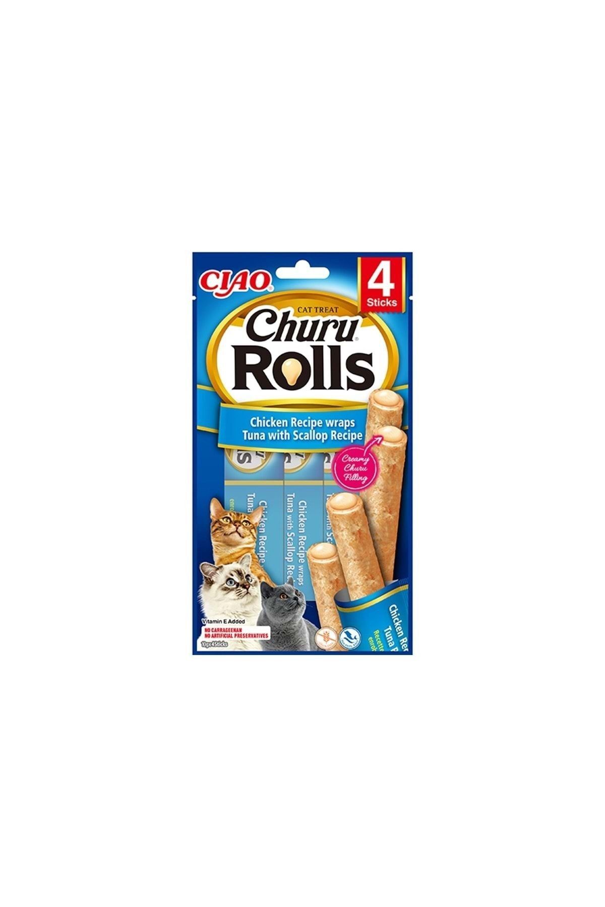 Ciao Sticks  Tavuk Sargılı Ton Balıklı ve Deniz Taraklı Kedi Ödül Maması 4 X 10 gr
