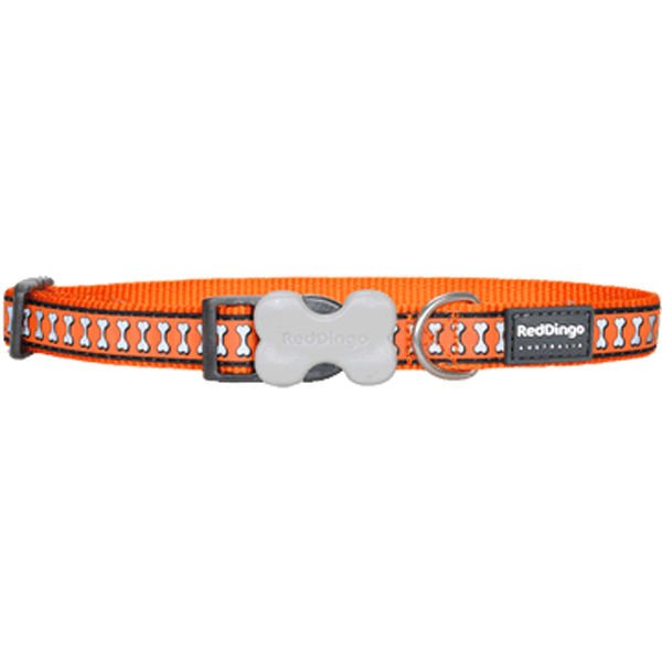 Red Dingo Reflektörlü Kemik Desenli Köpek Boyun Tasması Turuncu 12 Mm