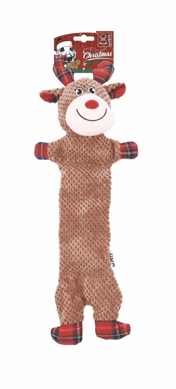 M-Pets Christmas Prancer İnek Şeklinde Peluş Kedi ve Köpek Oyuncağı 54x20x10 Cm Kahverengi