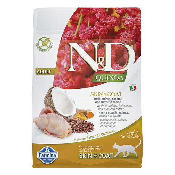 N&D Quinoa Skin Coat Bıldırcın Yetişkin Kedi Maması 300 Gr