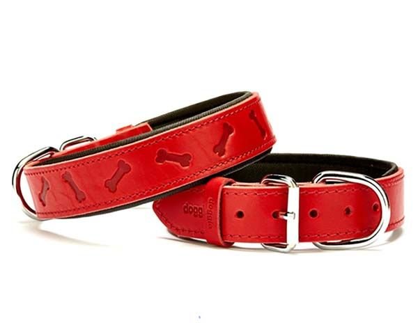 Doggie Comfort Deri Kemik Desenli Köpek Boyun Tasması Medium Kırmızı 3.5x47-55 Cm