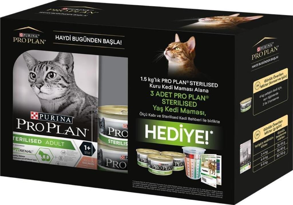 Pro Plan Sterilised Kısırlaştırılmış Kediler İçin Somonlu Kedi Maması 1,5 kg + Adet Konserve Hediyeli Paket